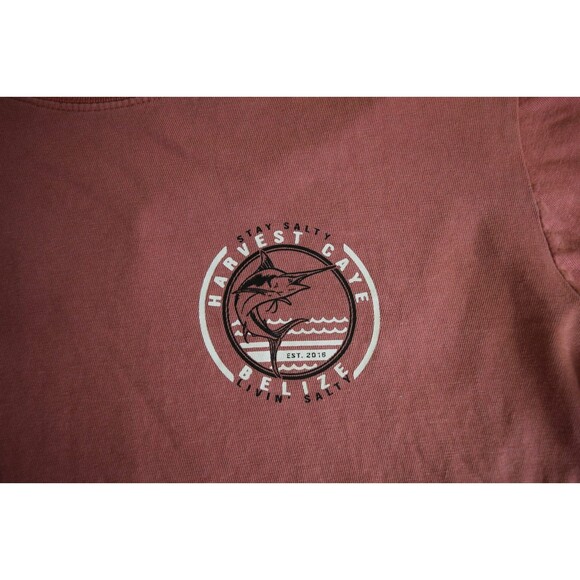 Mens Medium Harvest Caye Belize Stay Salty Red Long Sleeve Vintage Look Shirt - Picture 3 of 6